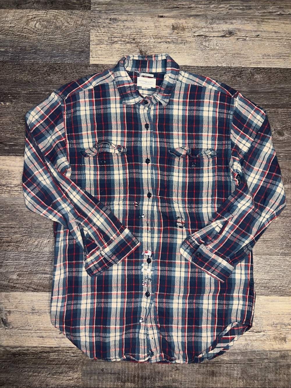 Ralph Lauren Denim & Supply blue, red, and white plaid cotton flannel shirt